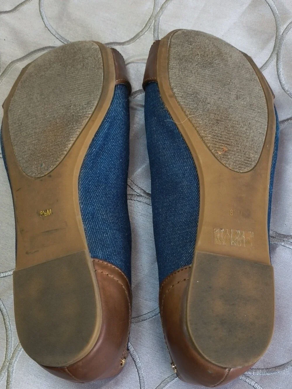 GUESS Denim Navy Ballet Flats with Brown Trim and Logo Accent AB